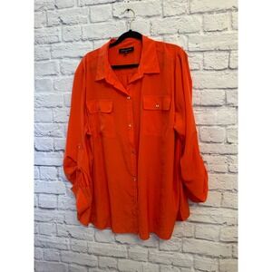 Jones New York Orange Button Down Shirt Women's 24W Plus Size Career